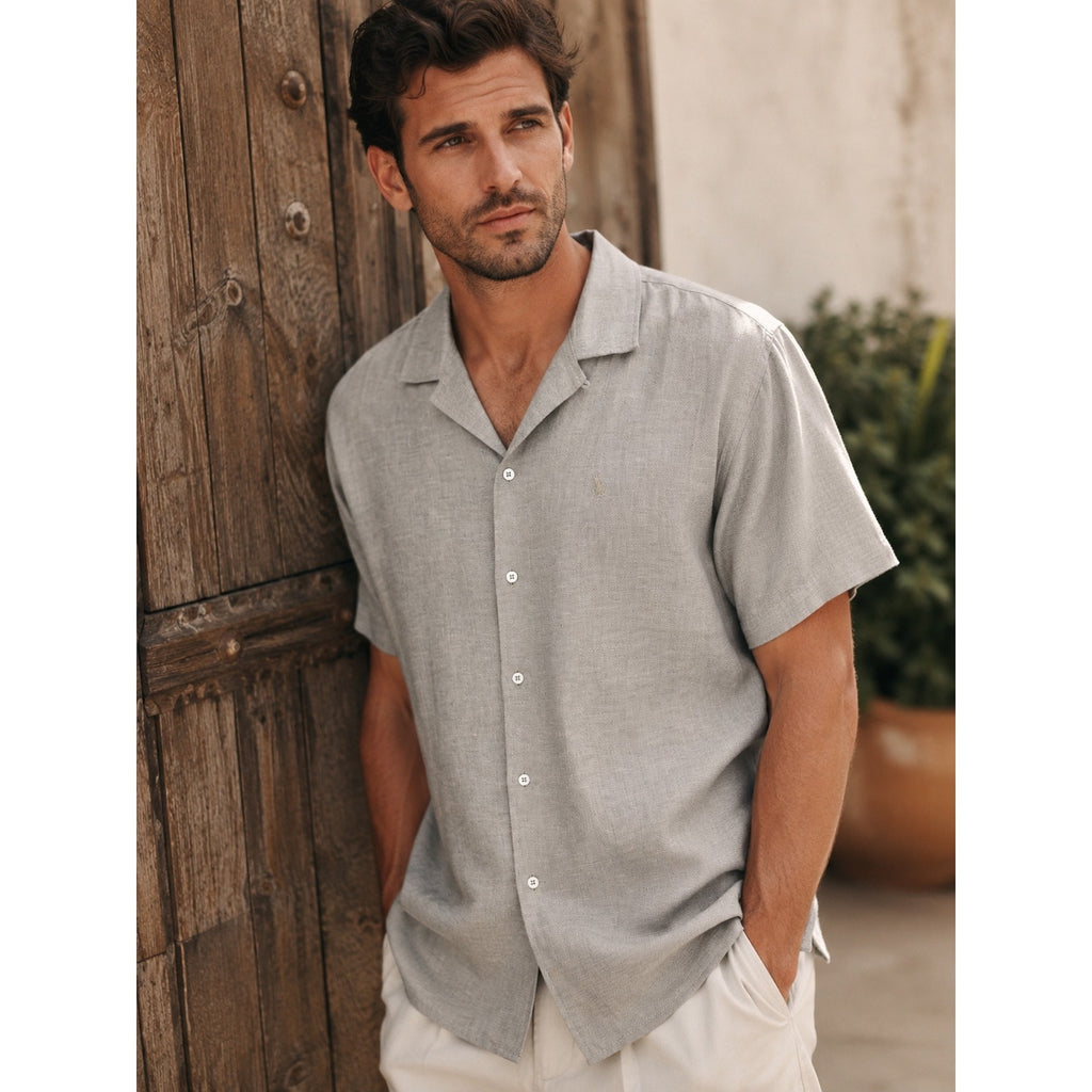 Psycho Bunny Windcrest Linen Blend Short Sleeve Button Down in Jute — Size 3XL
