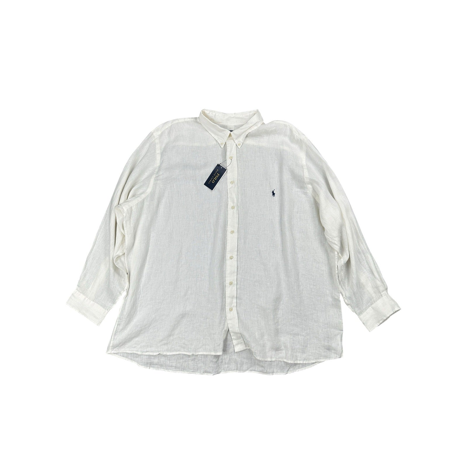 Polo Ralph Lauren Linen Classic Fit Long Sleeve Button Down in White Ivory — Size 3XB