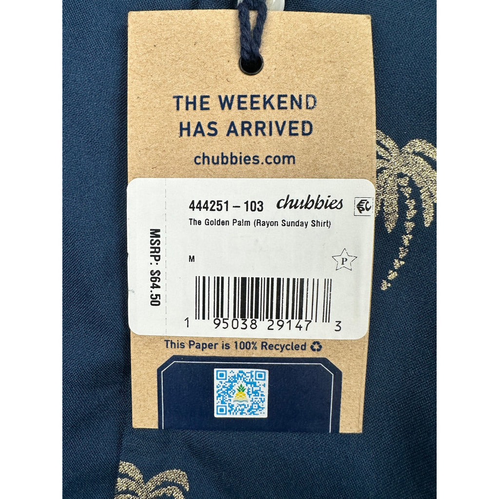 Chubbies The Gold Palm Rayon Sunday Short Sleeve Button Down Shirt — Size Medium