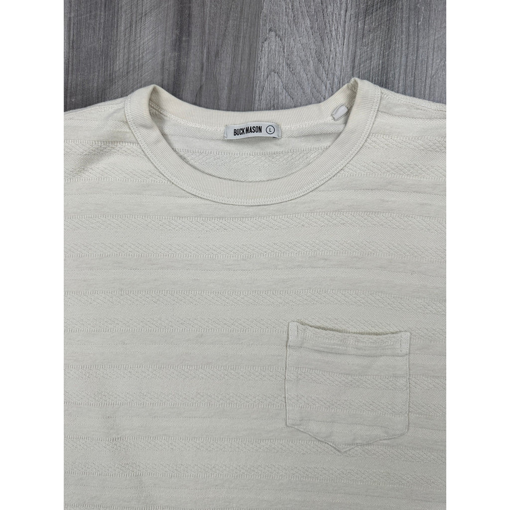 Buck Mason Vintage Jacquard Textured Stripe Pocket Tee in Cream — Size Large // Preowned
