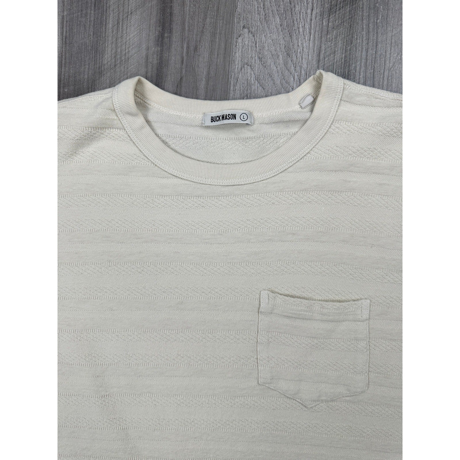 Buck Mason Vintage Jacquard Textured Stripe Pocket Tee in Cream — Size Large // Preowned