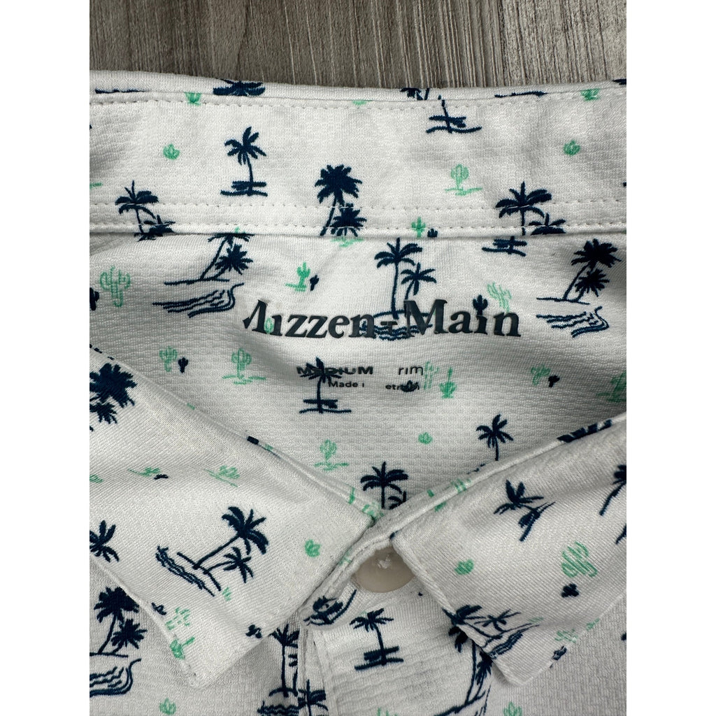 Mizzen+Main Desert Oasis Cactus Palms Performance Trim Polo in White, Navy and Green — Size Medium // Preowned