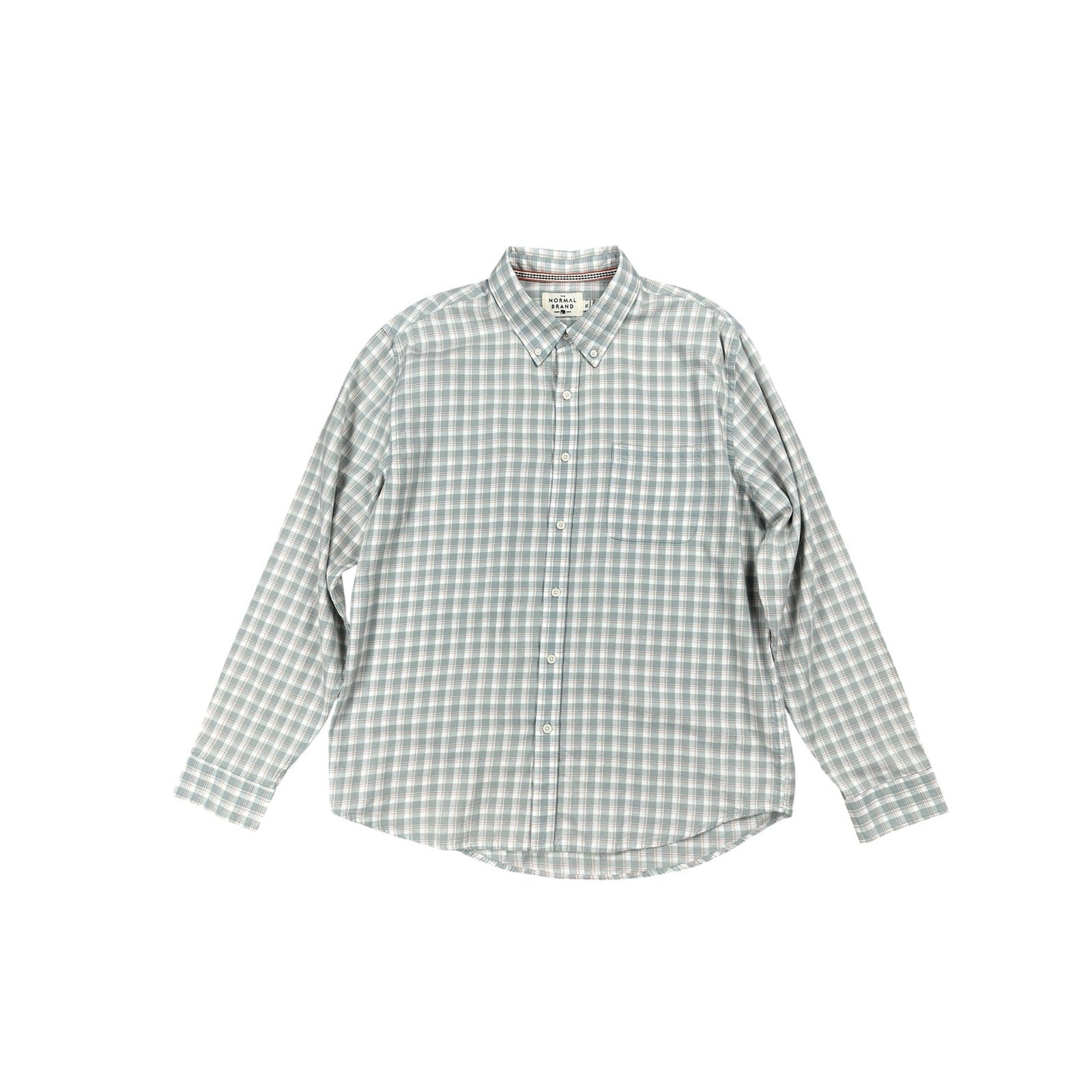 The Normal Brand Plaid Long Sleeve Button Down in Gray Tan Red and White — Size XL // Preowned