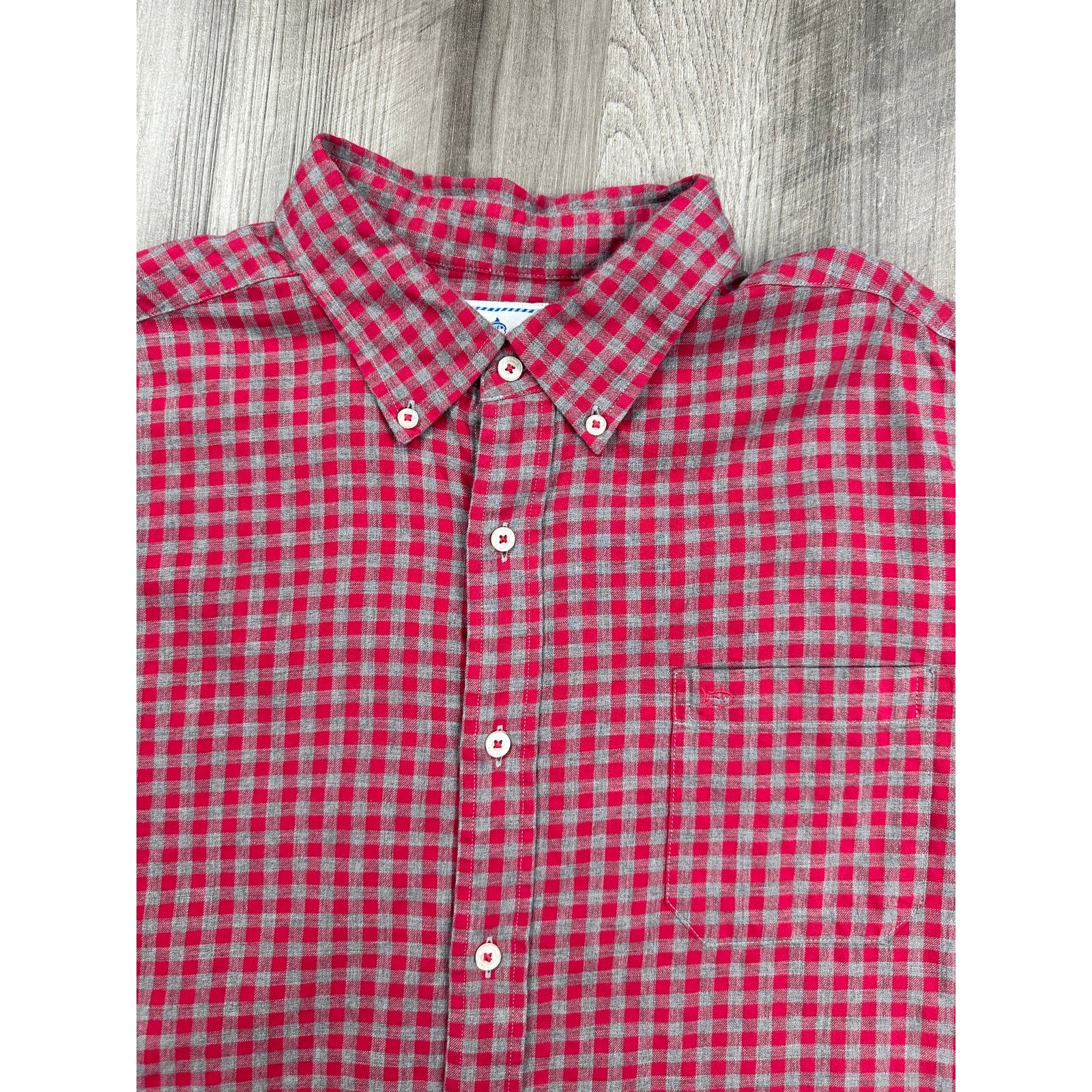 Southern Tide Classic Fit Gingham Check Button Down Shirt in Dark Pink Gray — Size XL