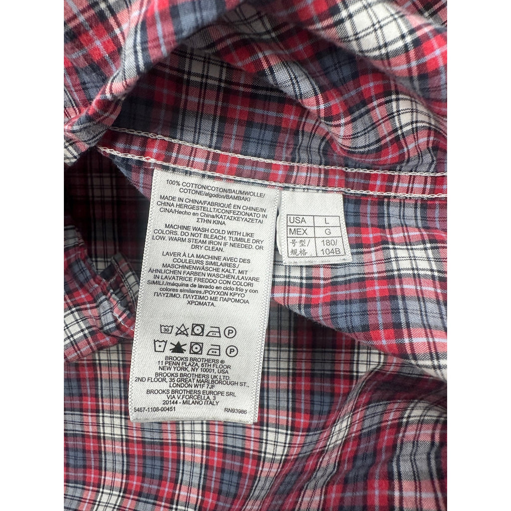 Brooks Brothers Plaid Long Sleeve Shirt in Red, Gray, White, Black — Size Large // Preowned