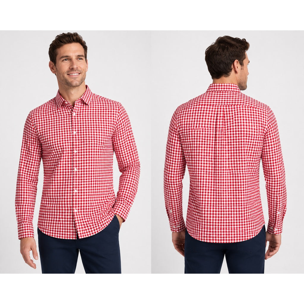 Mizzen+Main Trim Fit Checkered Long Sleeve Button Down in Red and White — Size 2XL // Preowned