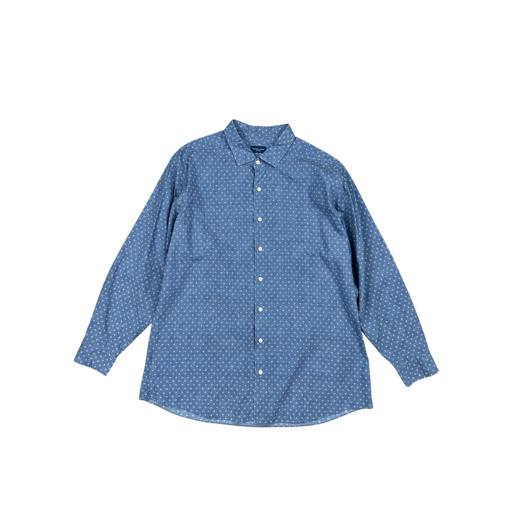Proper Cloth Starburst Long Sleeve Shirt in Vintage Wash Blue, White — Size 2XL // Preowned
