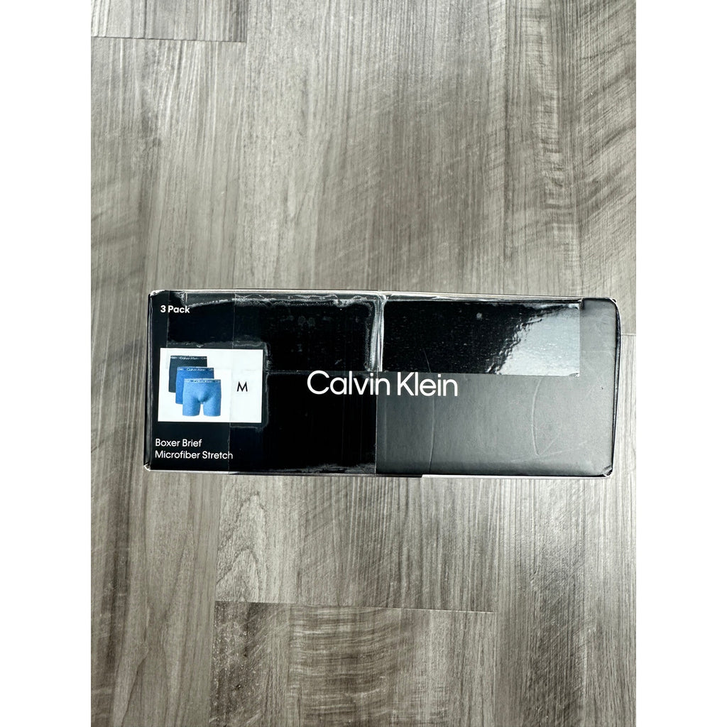 Calvin Klein Microfiber Stretch Boxer Brief 3-Pack in Blue Multi — Size Large
