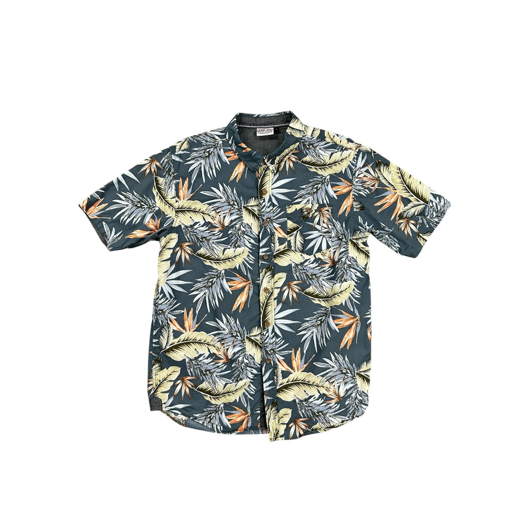 Ron Jon Surf Shop Hawaiian Tropical Short Sleeve Button Down in Dark Slate Blue Green Orange — Size Medium // Preowned