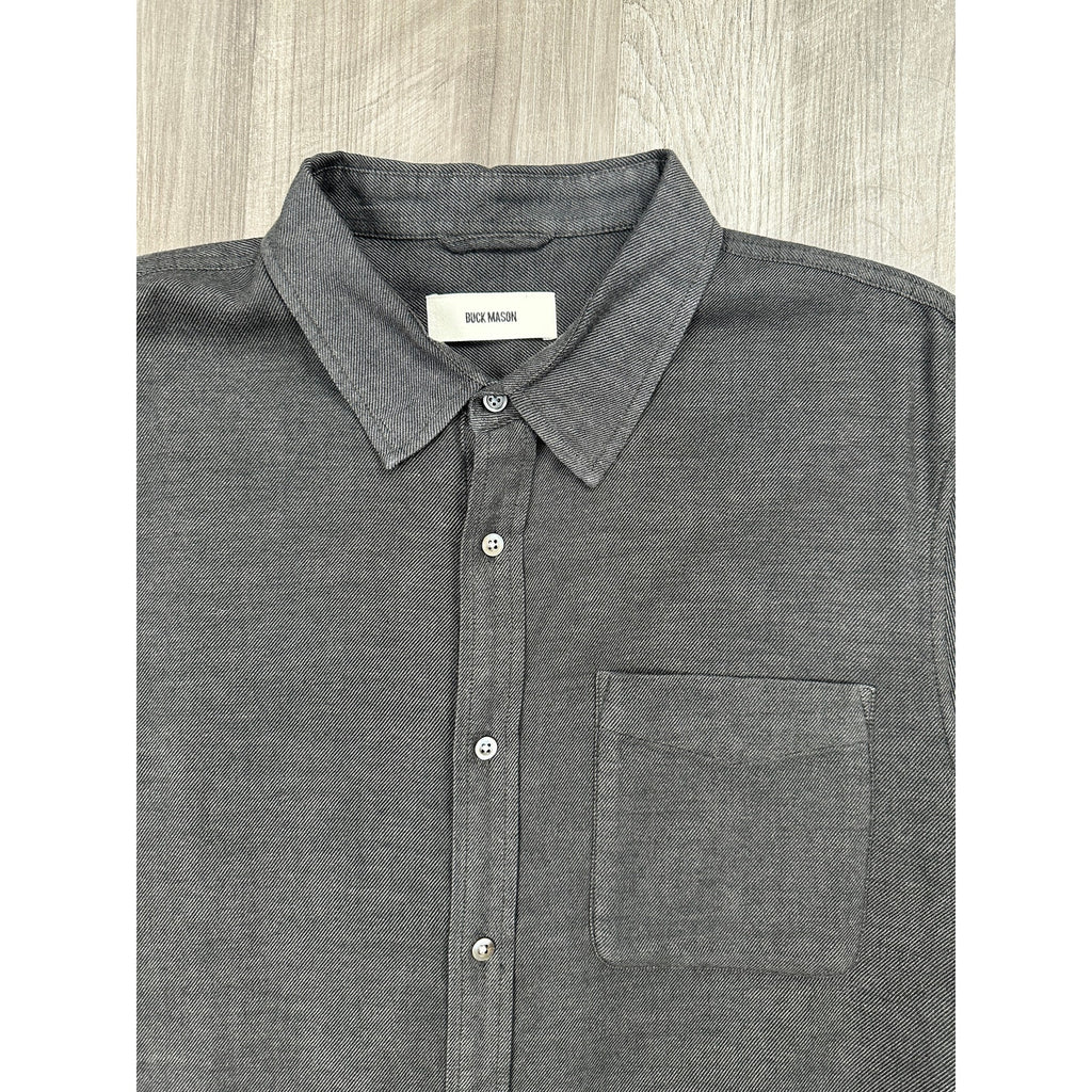 Buck Mason One Pocket Long Sleeve Button Down in Black and Charcoal — Size Large // Preowned