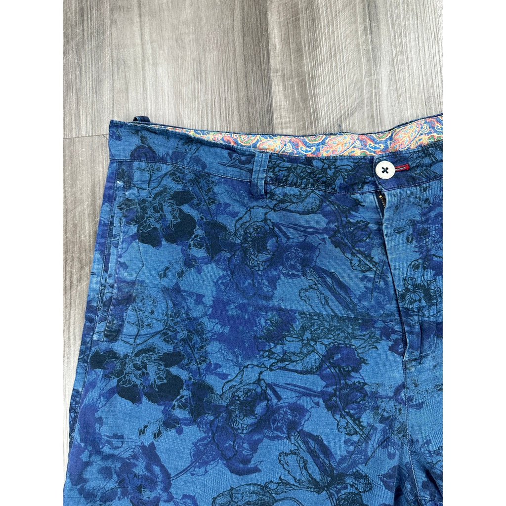 Robert Graham Floral Cotton Classic Fit Shorts in Blue and Navy — Size 44 // Preowned