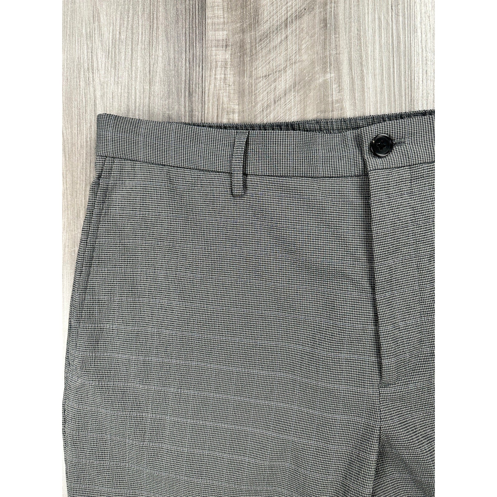 Theory Zaine Seersucker Kelso Check Drawstring Pants in Gray Charcoal and White — Size 36 // Preowned