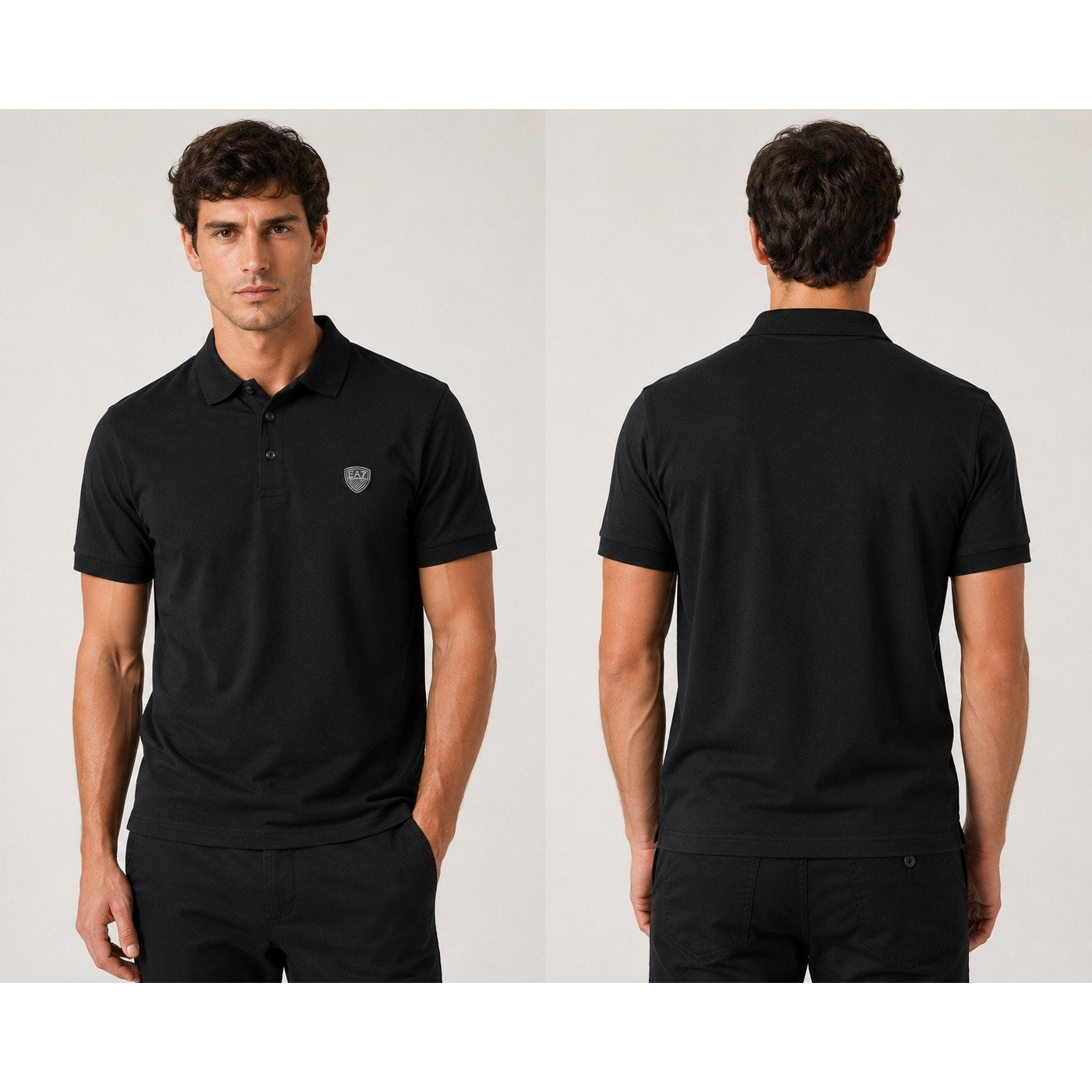 Emporio Armani EA7 Core Shield Collection Cotton Jersey Polo Shirt in Black — Size Large