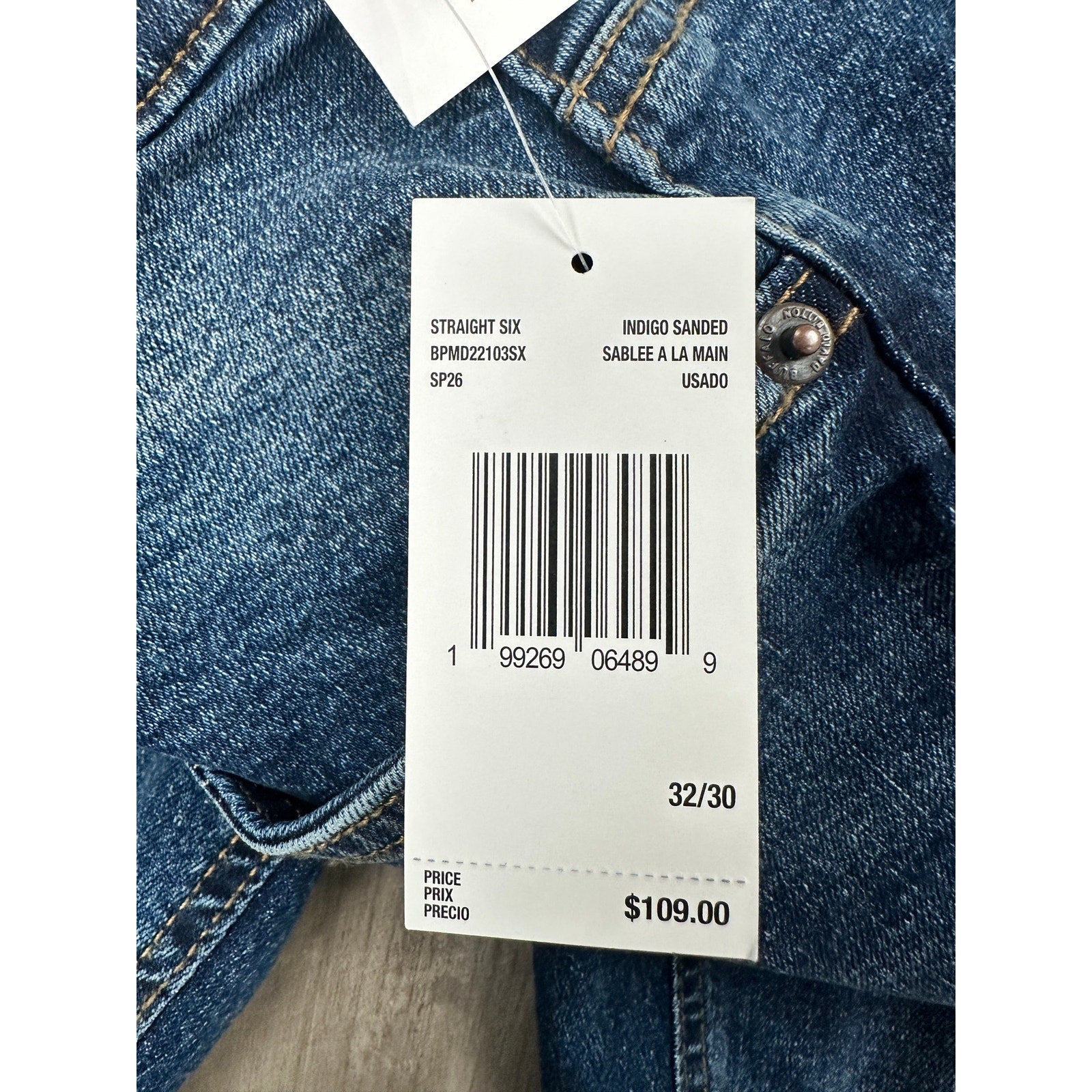 Buffalo David Bitton Straight Six Stretch Jeans in Indigo Sanded — Size 32x30