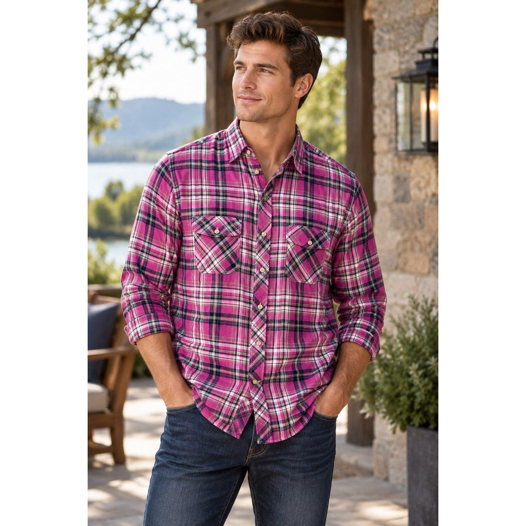 Georg Roth Lightweight Cotton Stretch Performance Weave Plaid Long Sleeve Shirt — Size 2XL // Preowned