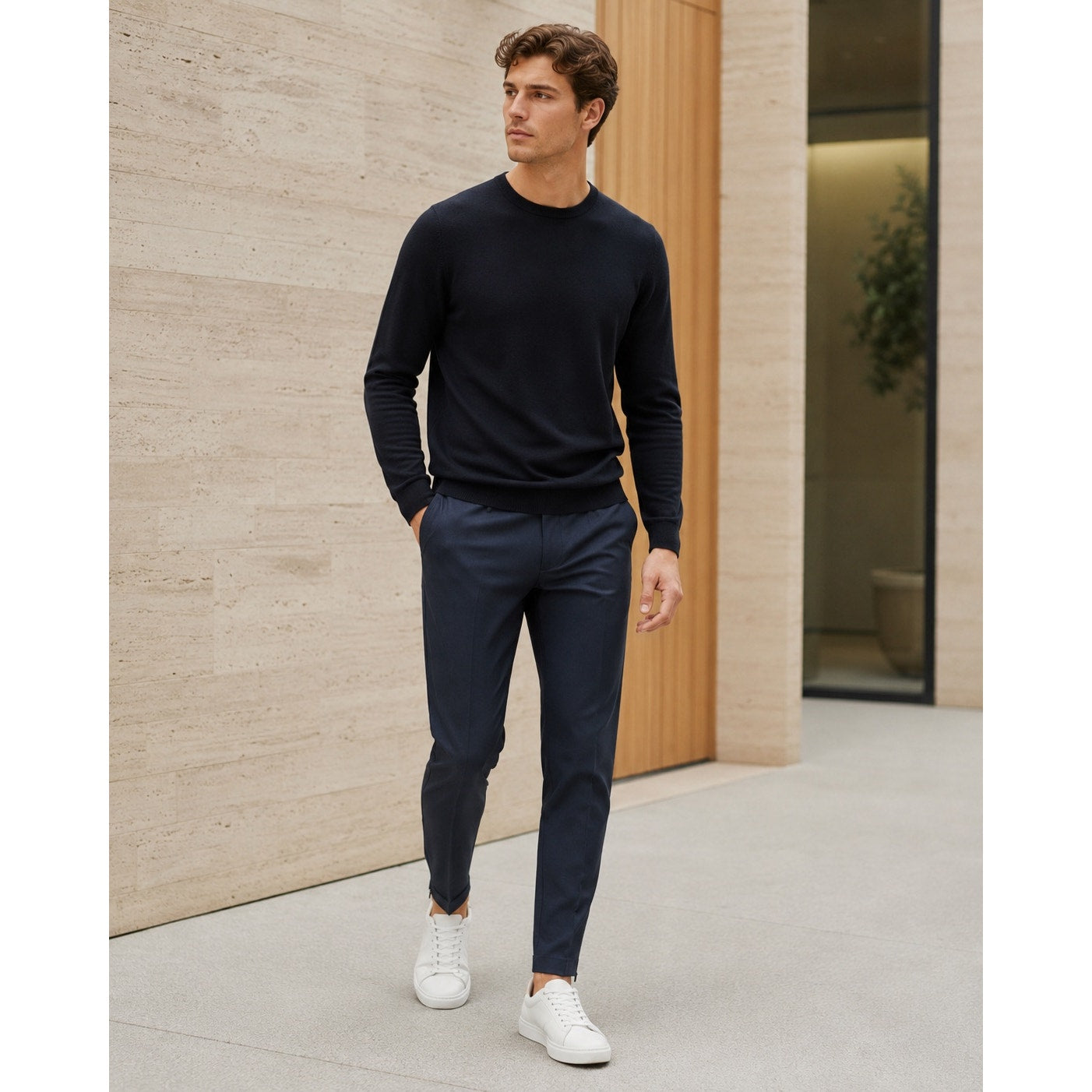 COS Slim Tapered Viscose Blend Ankle Zip Trousers in Navy — Size 50 (US 34R) // Preowned