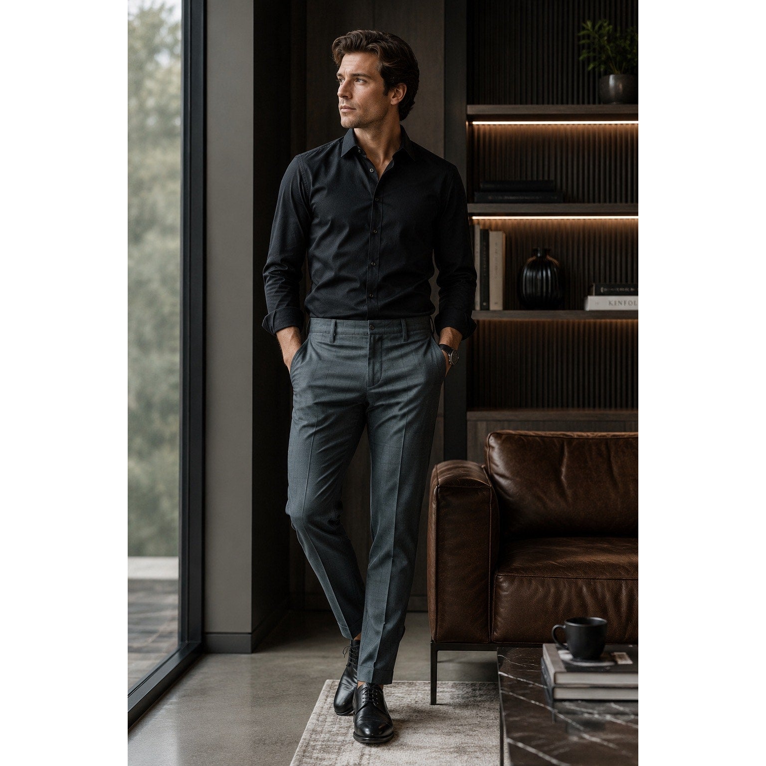 BYLT Executive Windowpane Chino Performance Pants in Dark Charcoal — Size 31