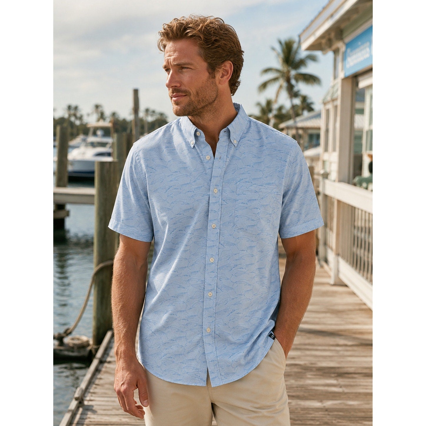 Southern Tide Game Fish Intercoastal Short Sleeve Sport Button Down - Large