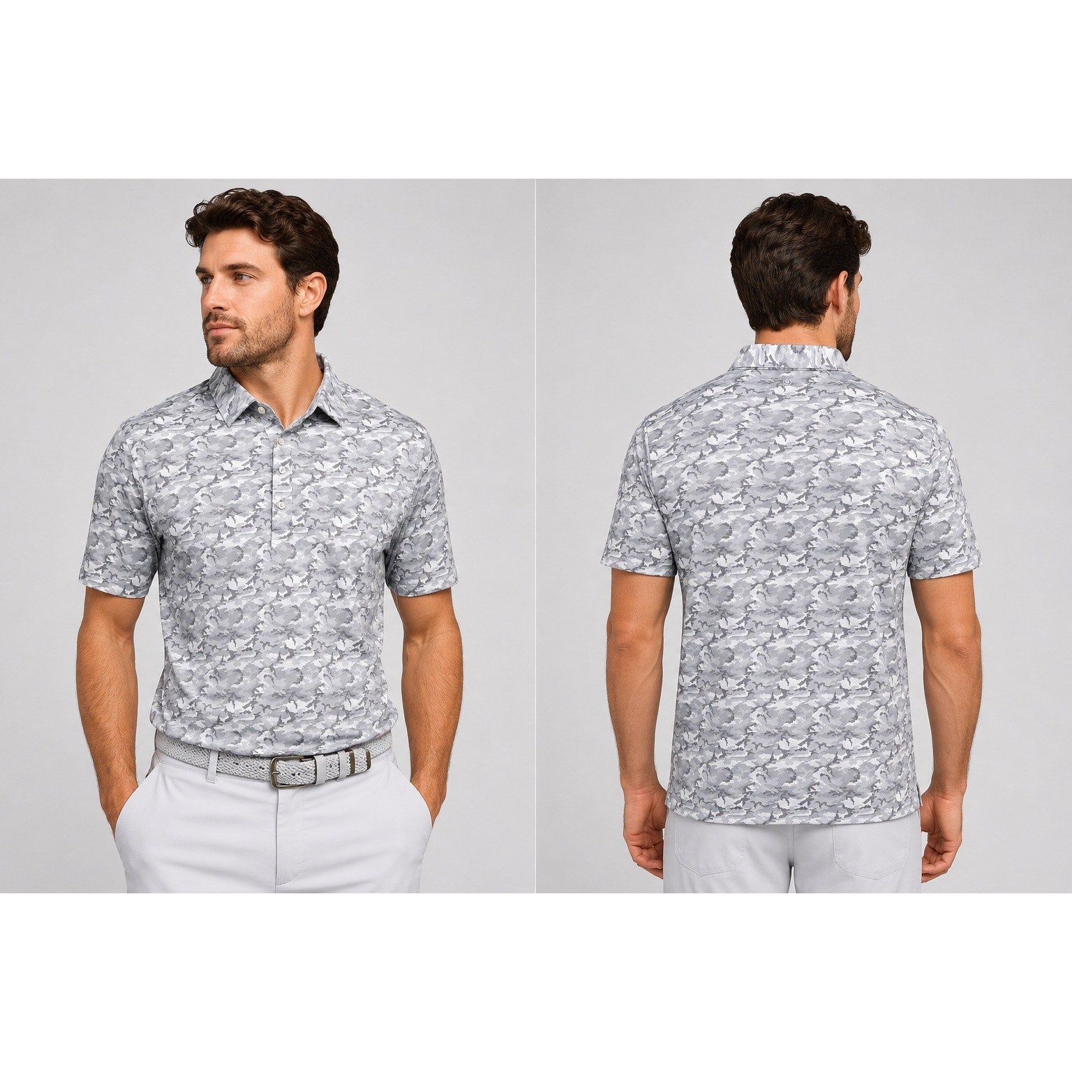 Stitch Golf Camo Performance Golf Polo in Grey, Light Grey and Charcoal — Size Large // Preowned