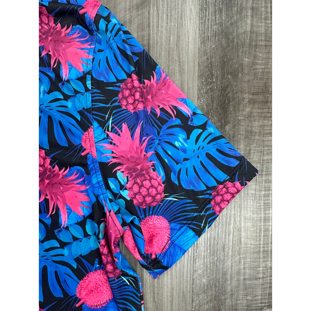 1764 Signature Pink Ananas Hawaiian Pineapple Golf Polo in Black — Size Medium