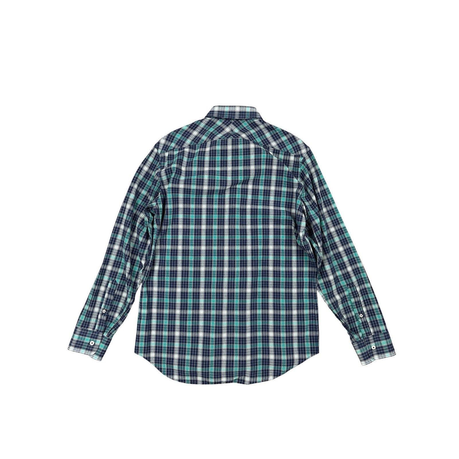 Billy Reid Standard Cut Plaid Long Sleeve Shirt in Navy, Teal, White — Size Medium // Preowned