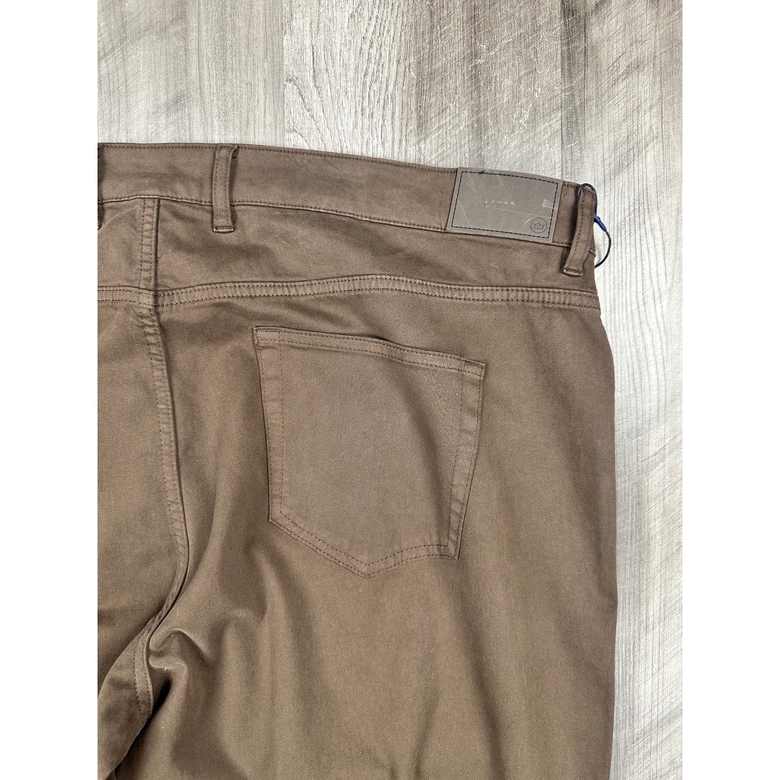 Peter Millar Signature Sateen 5 Pocket Chino Pants in French Press Brown — Size 42x34