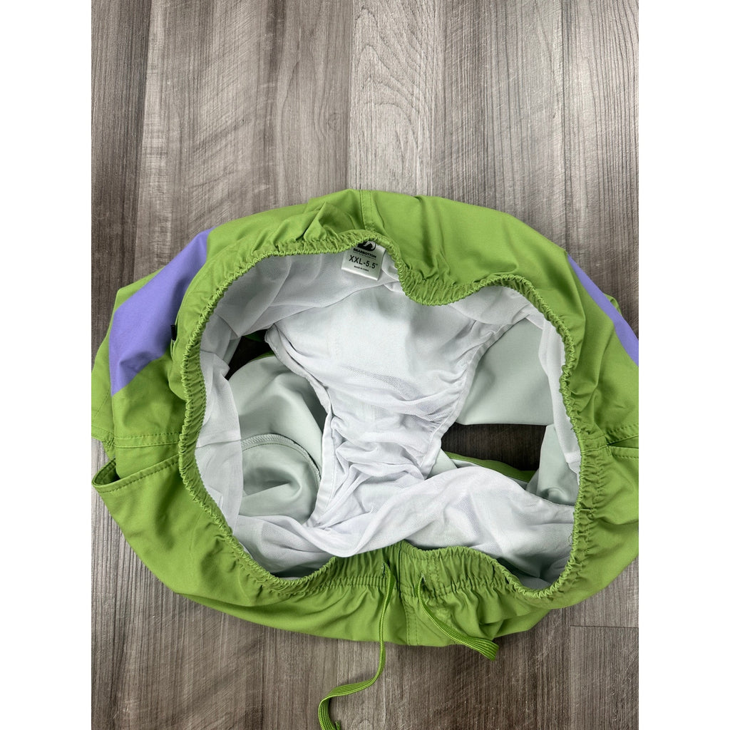 Bear Bottom Current 5.5" Stretch Swim Trunk in Green and Purple — Size 2XL // Preowned