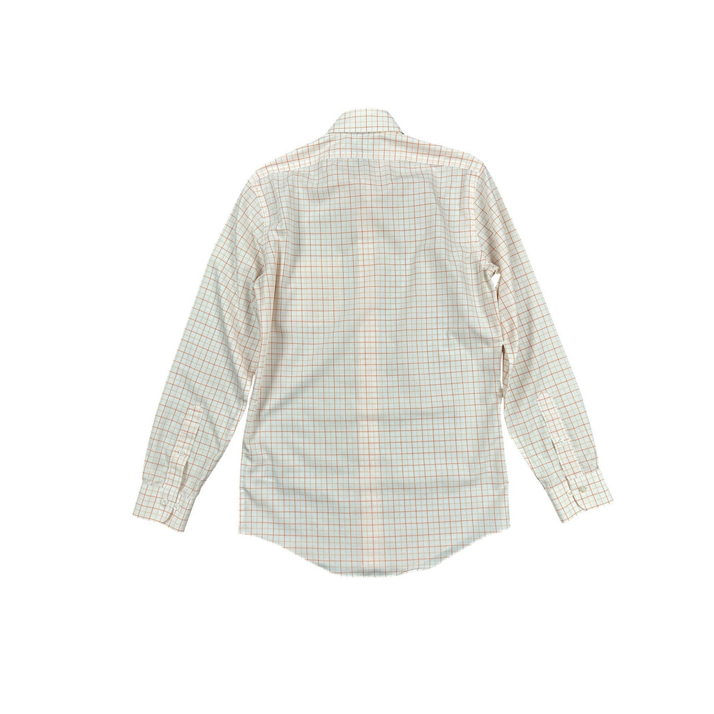 Brooks Brothers Milano Non-Iron Checkered Windowpane Long Sleeve Button Down in White Orange — Size Small // Preowned