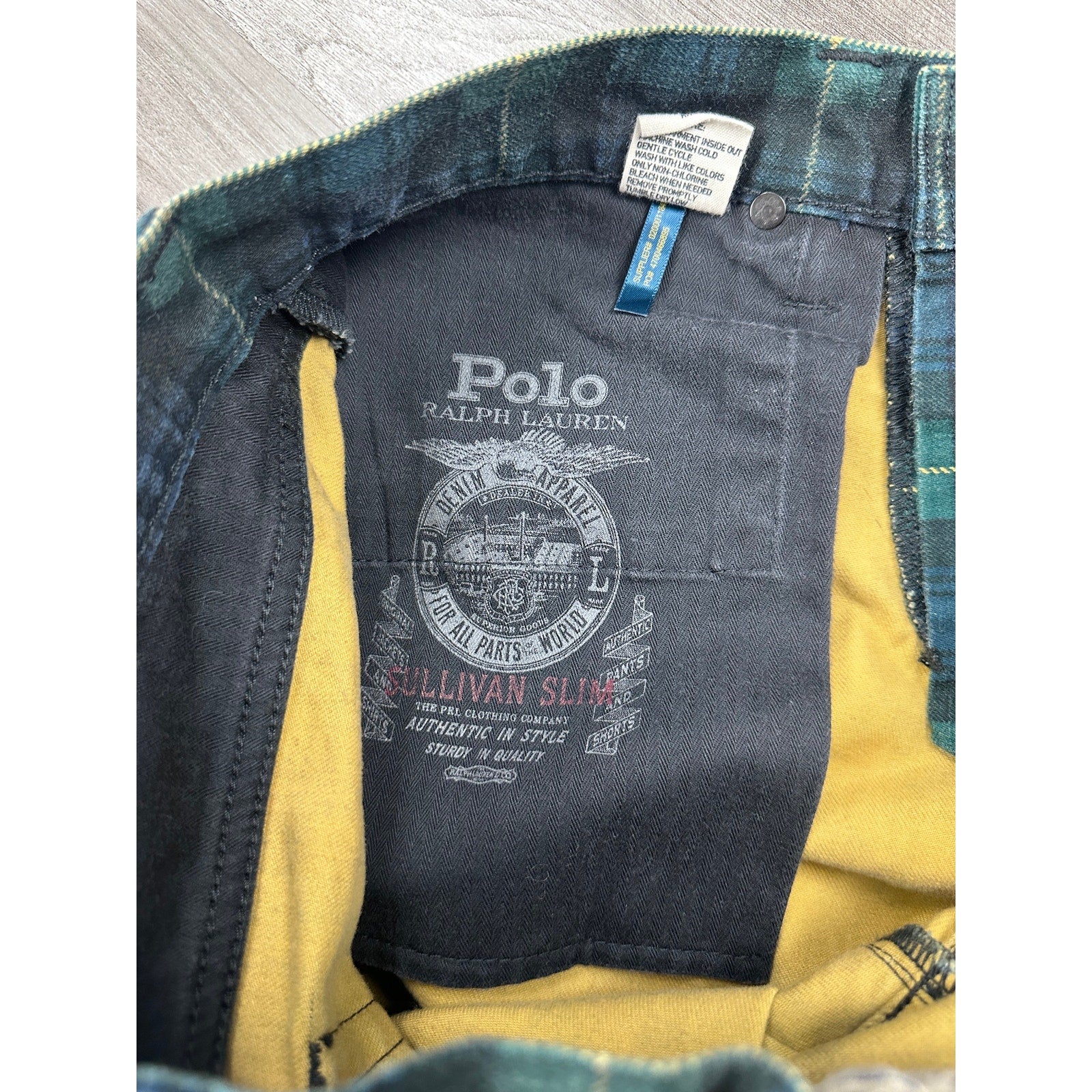 Polo Ralph Lauren Plaid Sullivan Slim Jean in Navy Green Yellow — Size 31x32 // Preowned