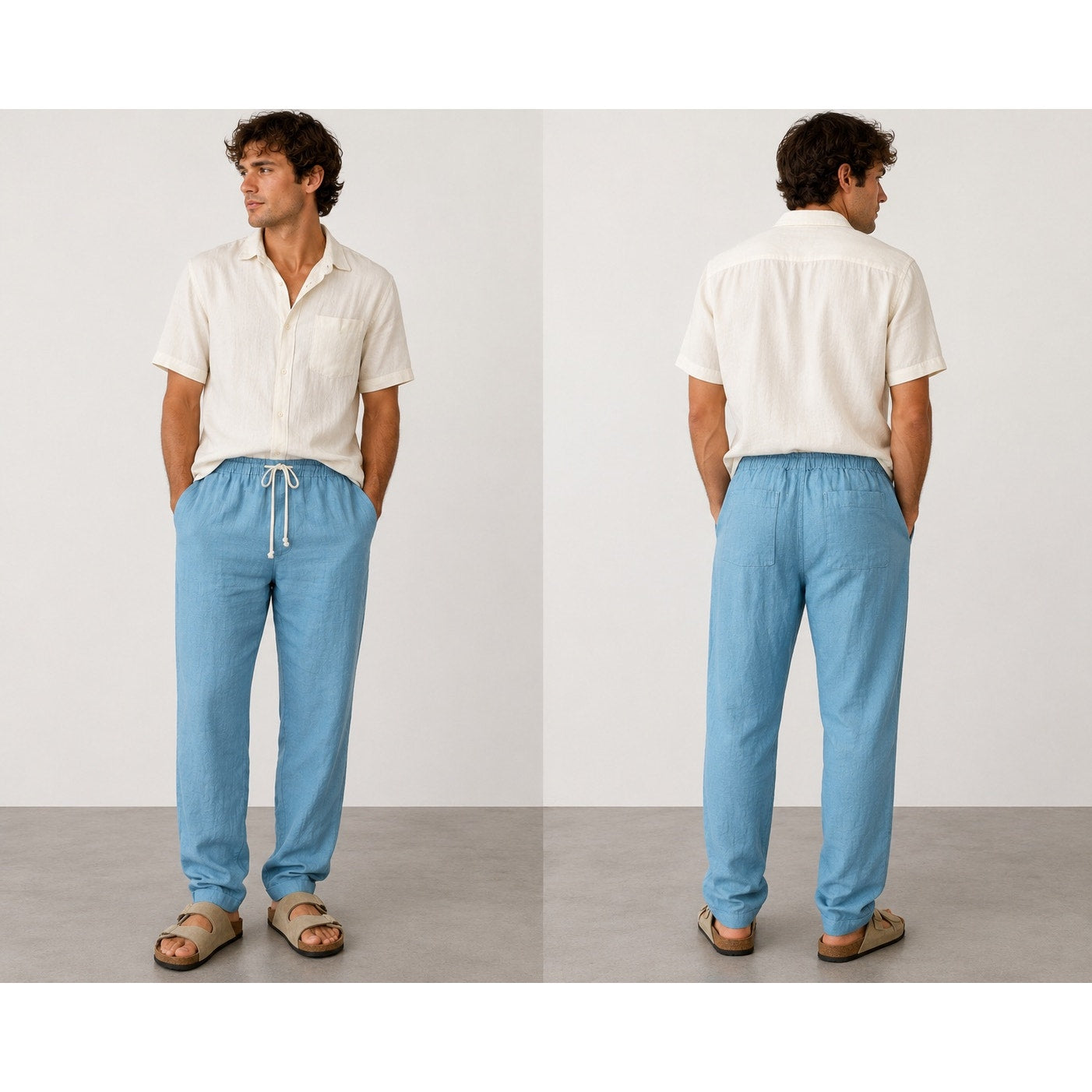 Alex Crane Bo Drawstring Linen Pants in Blue — Size Medium