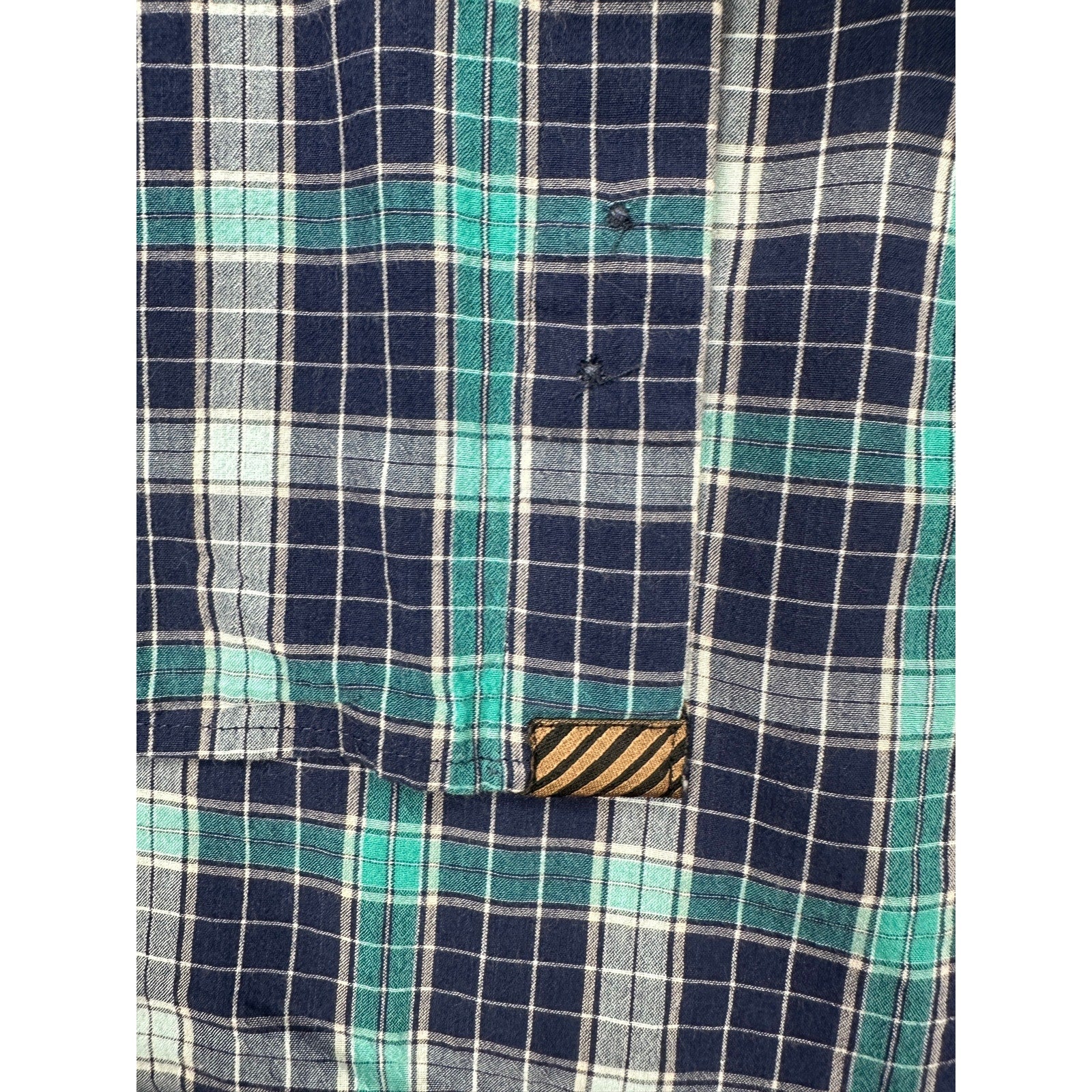 Billy Reid Standard Cut Plaid Long Sleeve Shirt in Navy, Teal, White — Size Medium // Preowned