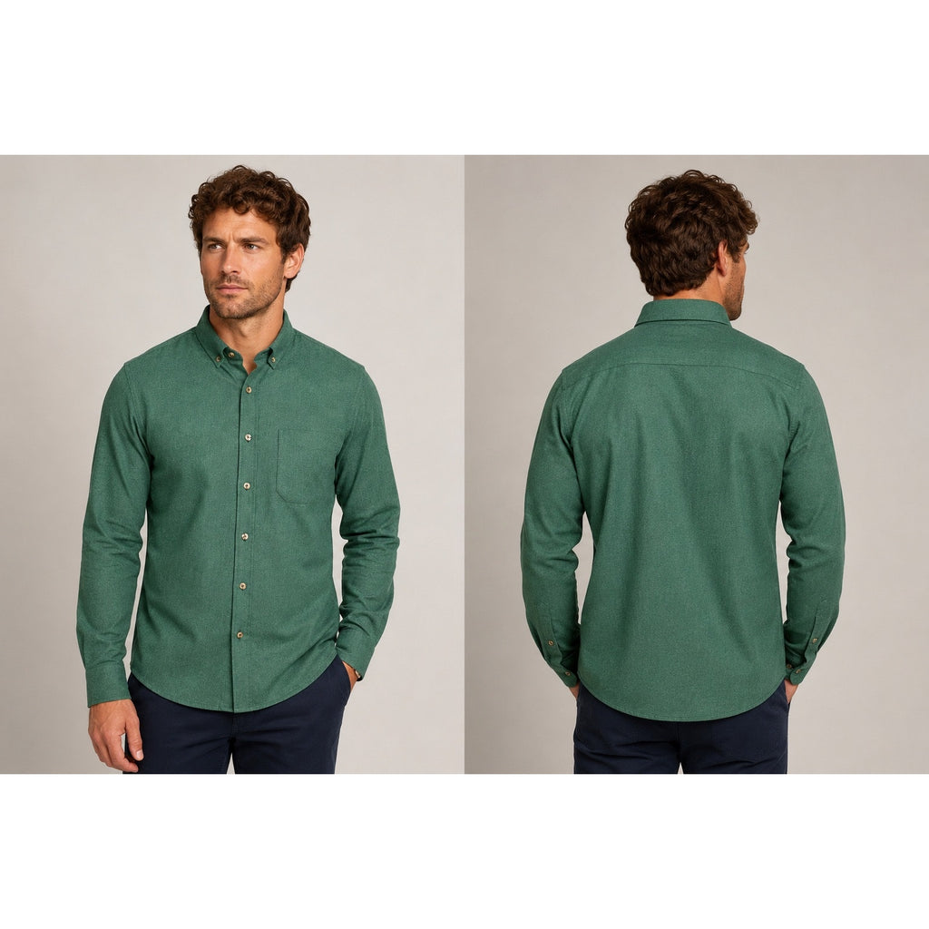 Mizzen+Main Trim Fit City Flannel Golf Long Sleeve Button Down in Heather Spruce Green — Size Medium // Preowned