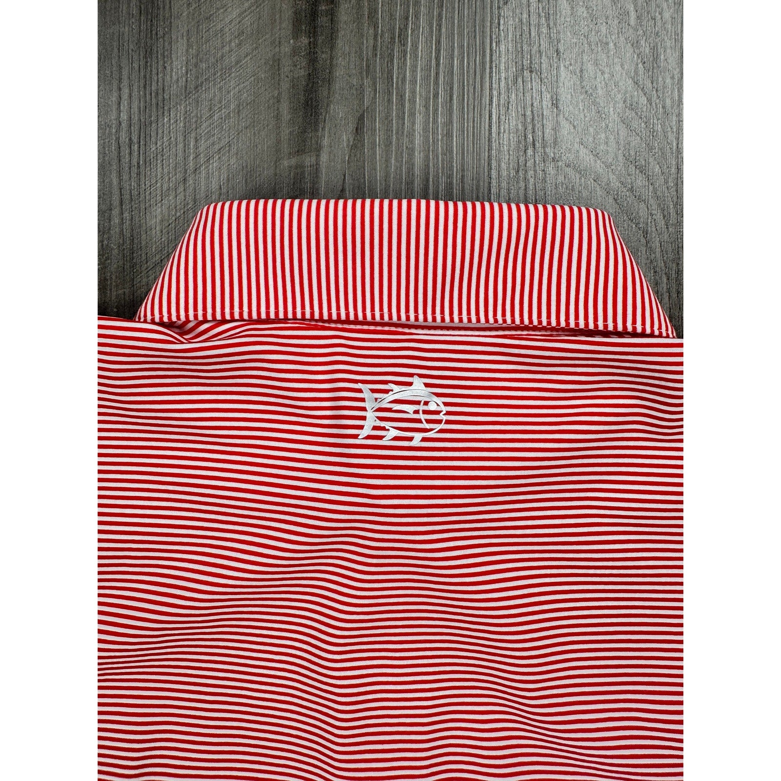 Southern Tide Brrr Meadowbrooke Striped Golf Polo in Poppy Red and White — Size Small