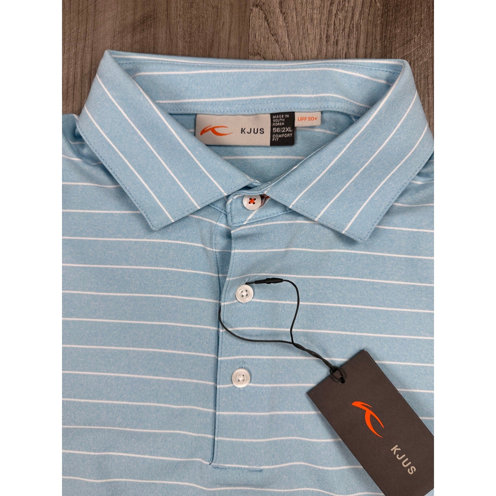 KJUS Soren Melange Stripe Long Sleeve Polo in Poolside, White — Size 56 (2XL)