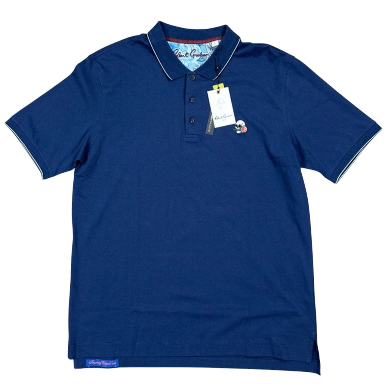 Robert Graham Rossi Skull and Rose Logo Navy Classic Fit Polo - Large