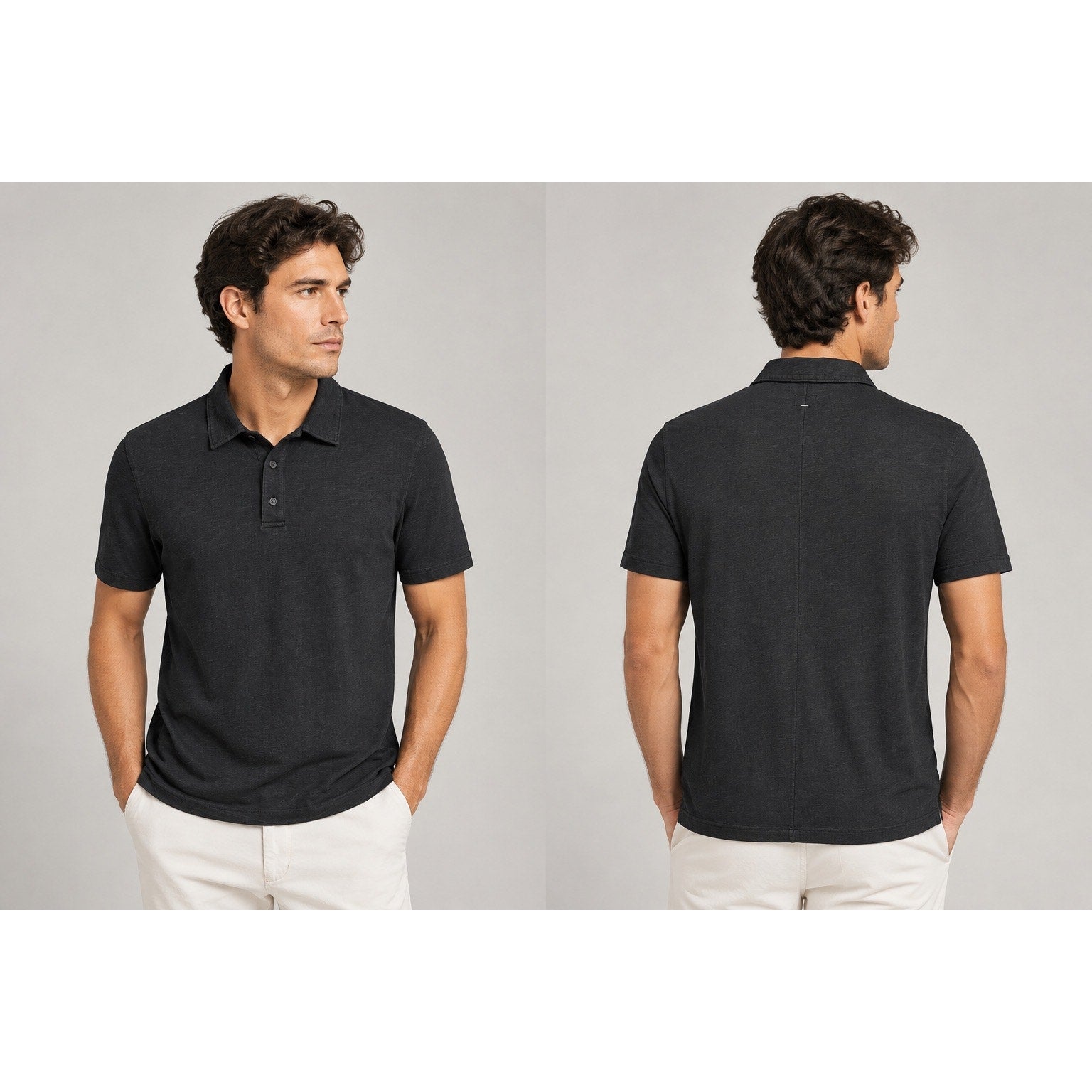 Rag & Bone Slub Pique Cotton Polo in Black — Size Medium // Preowned