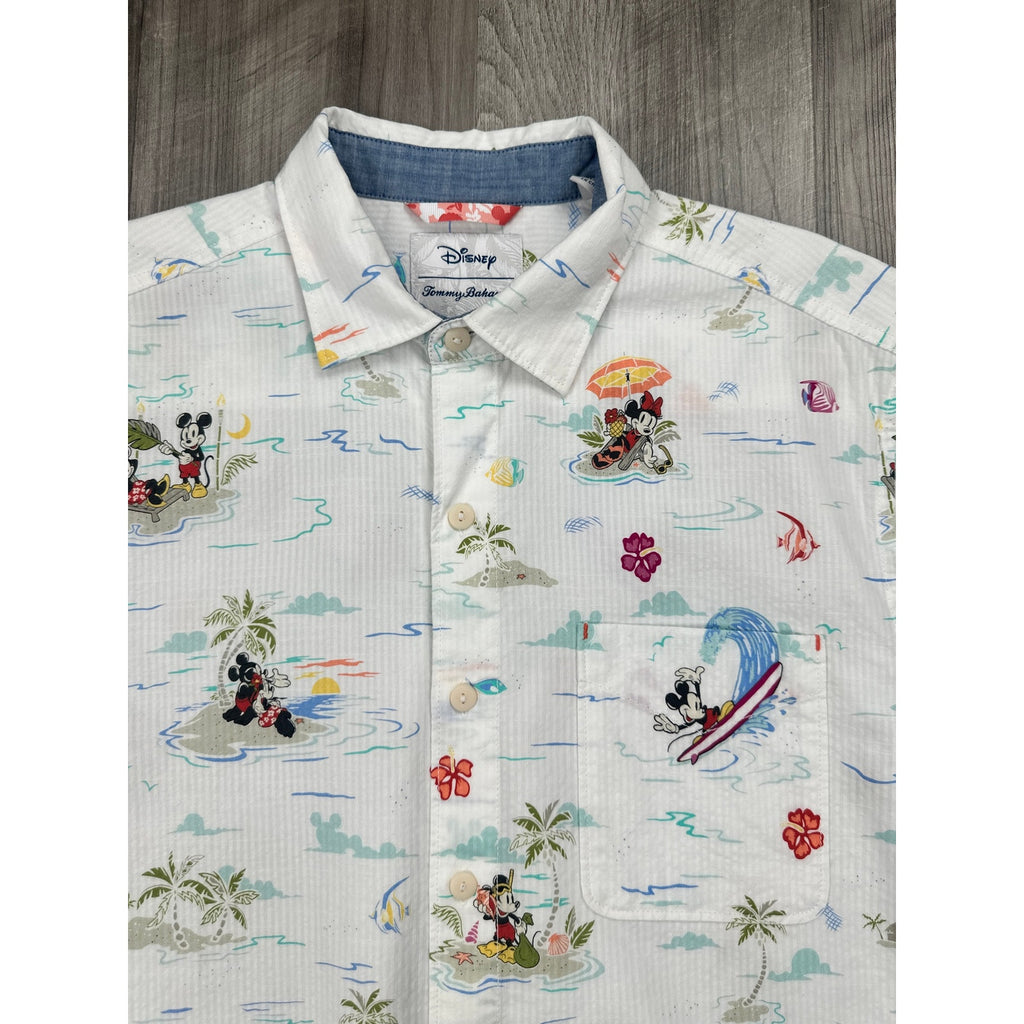 Disney x Tommy Bahama Short Sleeve Beach Vacation Shirt in White with Multi Print — Size Medium // Preowned