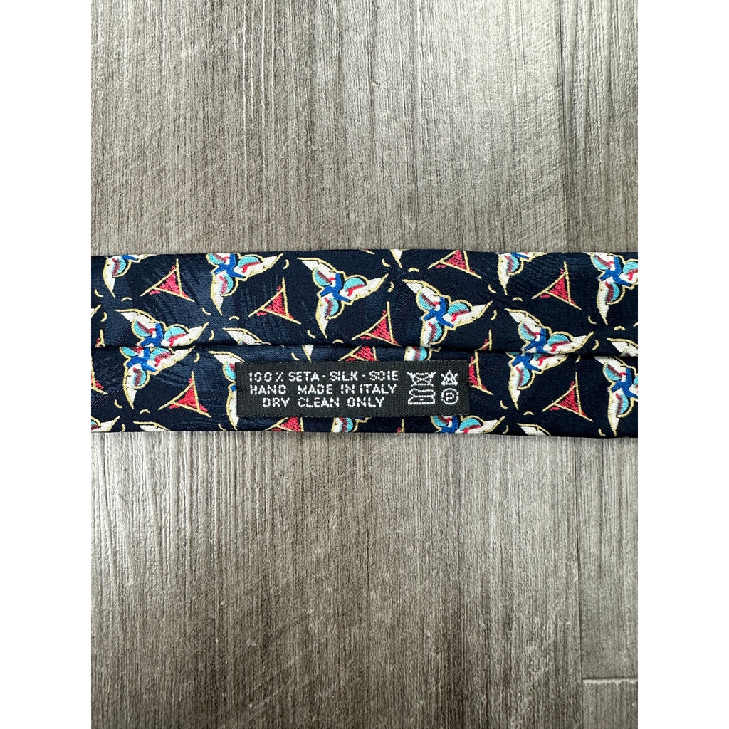 Brioni Geometric Triskelion Tessellation Made in Italy Silk Tie in Navy with Red, Gold, Blue, White — Size OS // Preowned