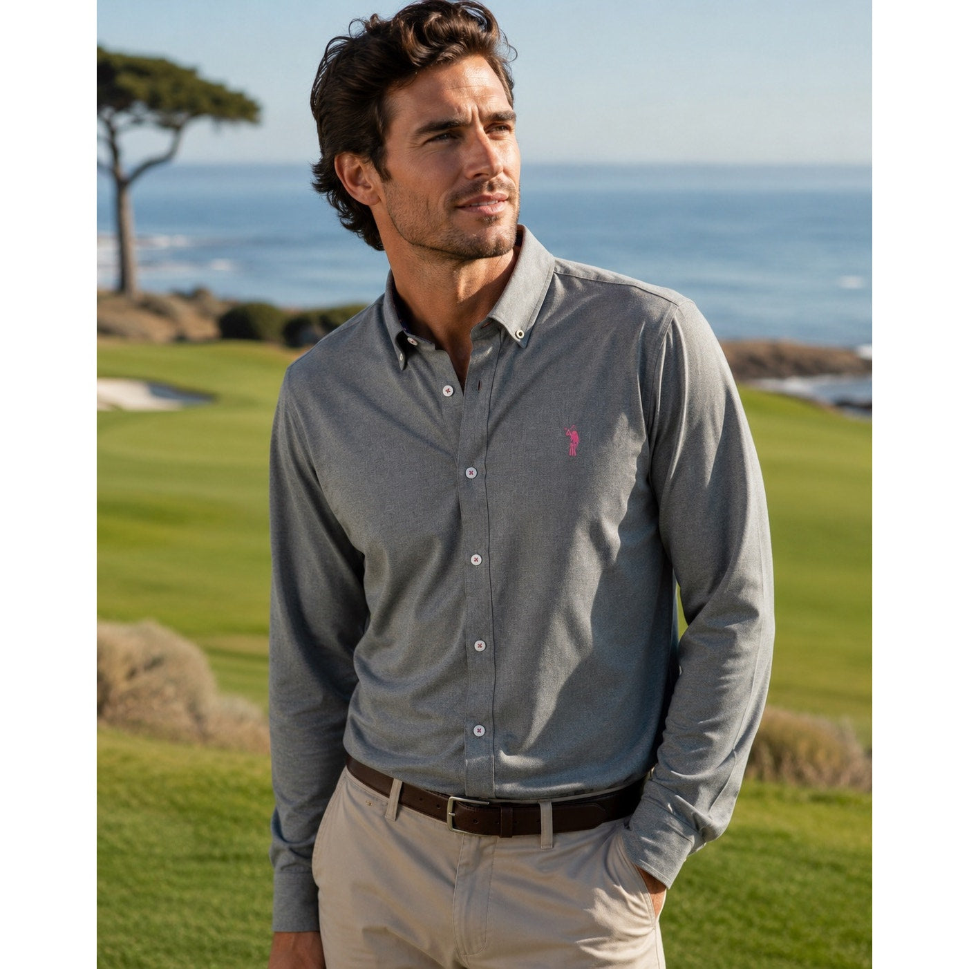 William Murray Performance Golf Long Sleeve Button Down in Gray — Size Small // Preowned