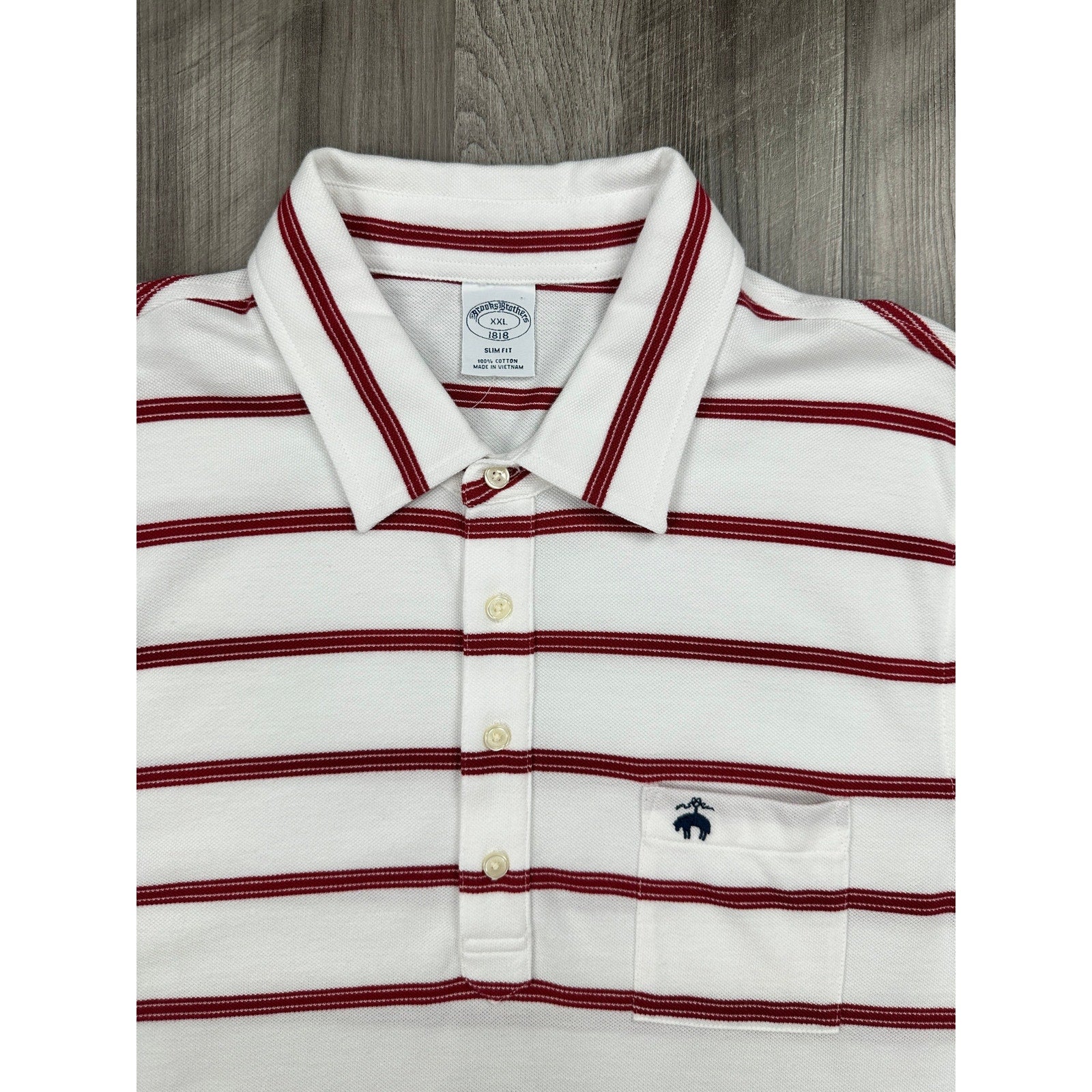 Brooks Brothers Slim Fit Striped Pique Polo in White, Red — Size 2XL