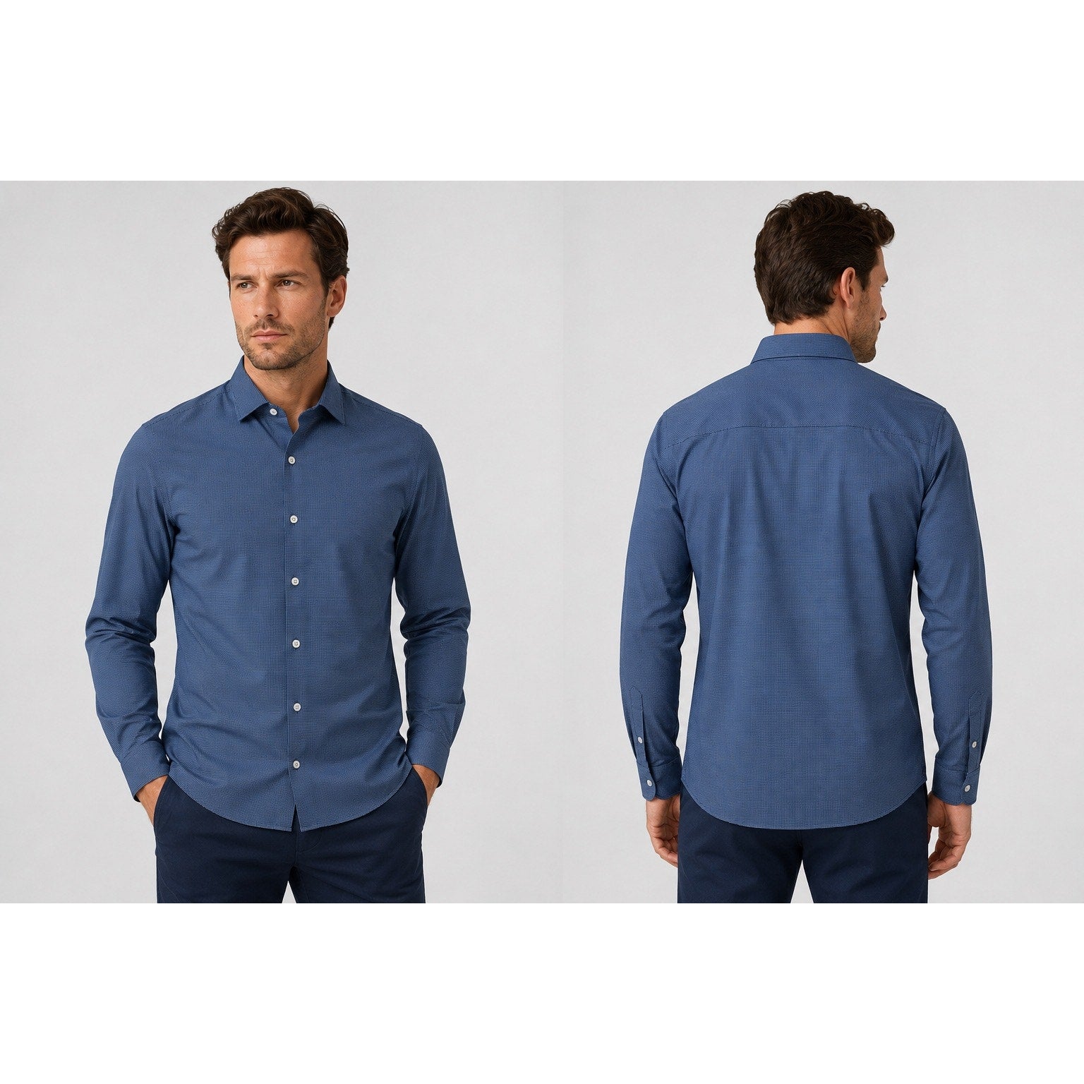 Rhone Slim Fit Birdseye Long Sleeve Commuter Shirt in Navy, White — Size Medium // Preowned