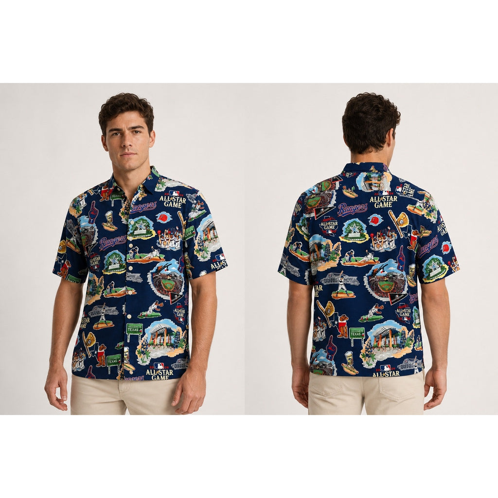 Reyn Spooner MLB Texas Rangers All Star Game 2024 Hawaiian Short Sleeve Shirt in Navy — Size Small // Preowned