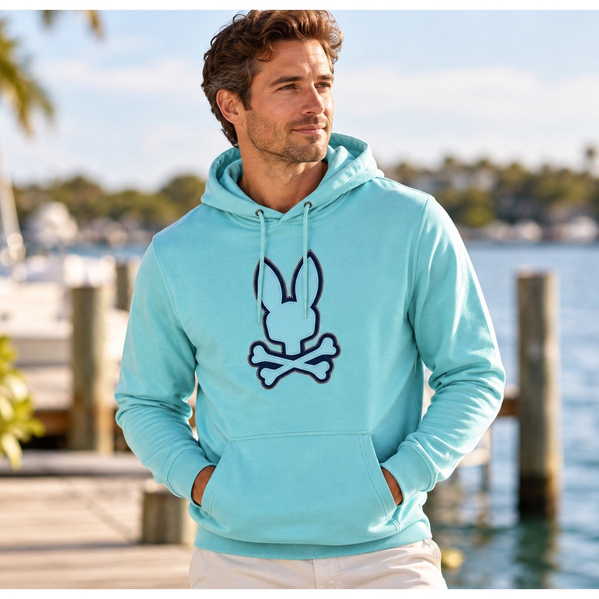 Psycho Bunny Gage Felt Patch Pullover Hoodie — Size 2XL