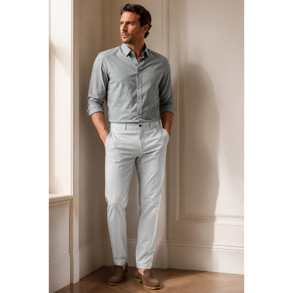 Jack Victor Made in Italy Sage Striped Chino Dress Pants in Gray White — Size 38