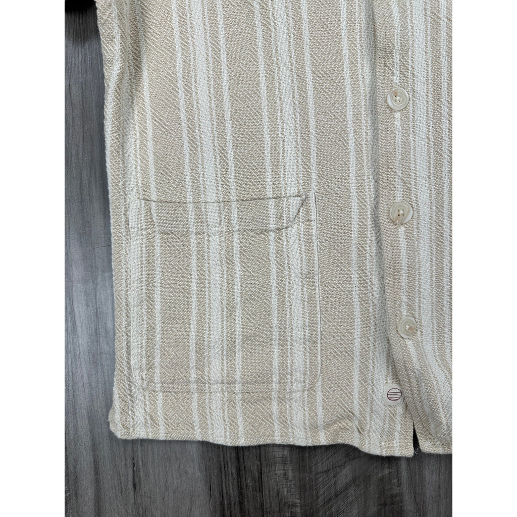 Marine Layer Natural Vertical Stripe Short Sleeve Woven Camp Shirt in Natural Tan, White — Size Medium // Preowned