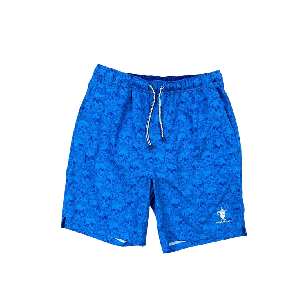 Peter Millar Seaside Skulls Print Walker Cup Swim Trunks in Blue and Navy — Size Medium // Preowned