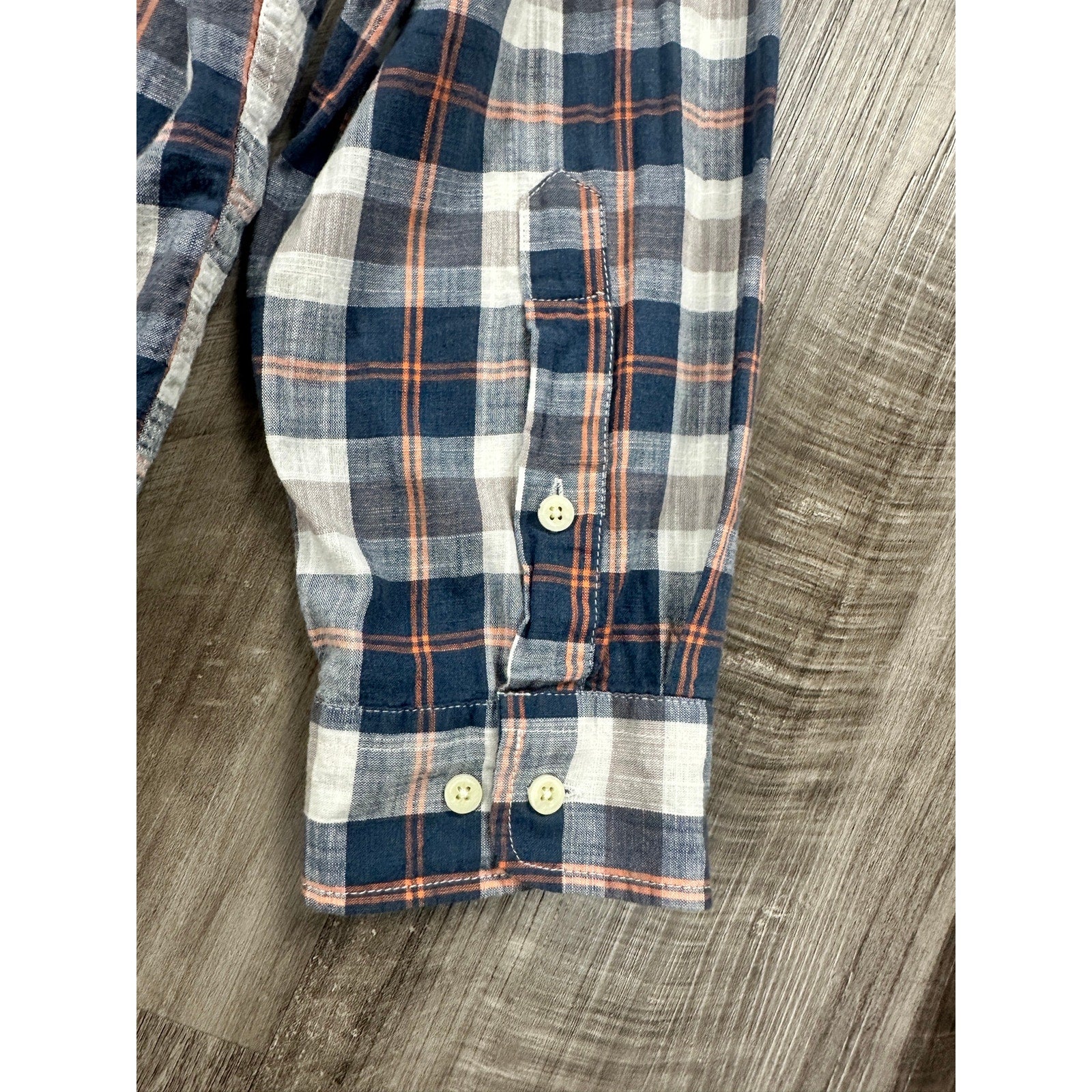 The Normal Brand Plaid Long Sleeve Button Down in Navy Orange Brown and White — Size XL // Preowned