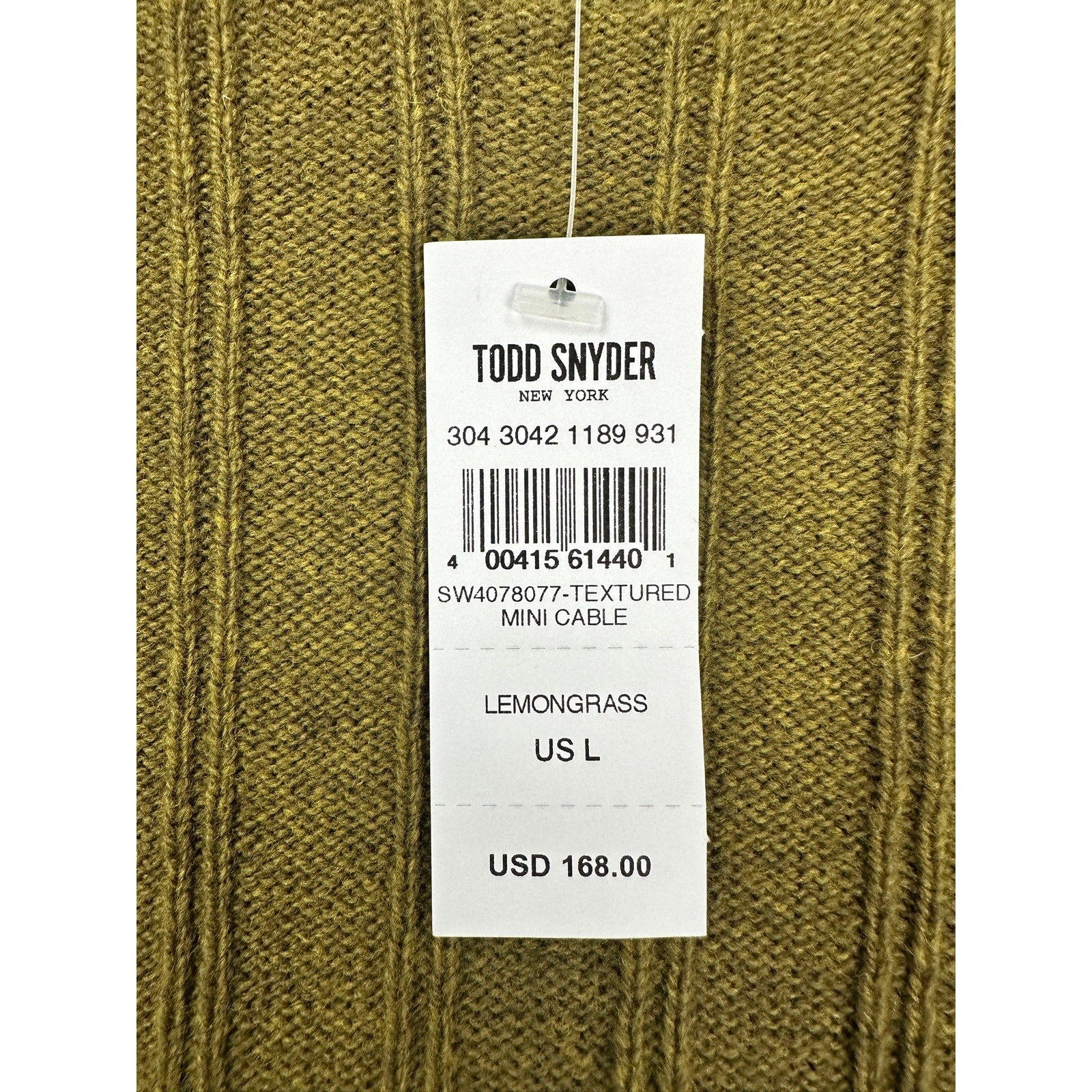 Todd Snyder Textured Mini Cable Crewneck Sweater in Lemongrass — Size Large