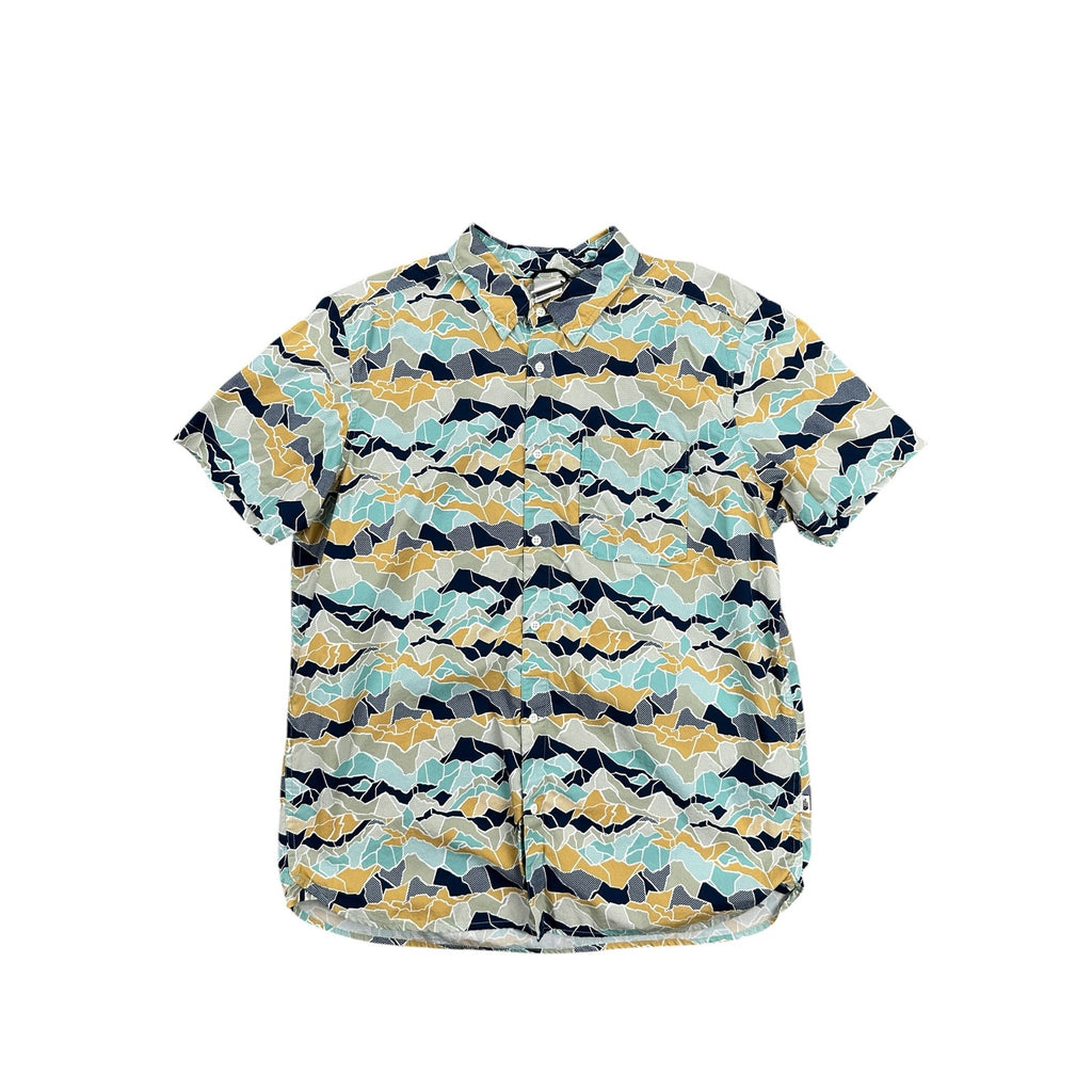 The North Face Baytrail Pattern Short Sleeve Button Down in Light Teal Navy Golden Yellow Light Olive White — Size XL // Preowned