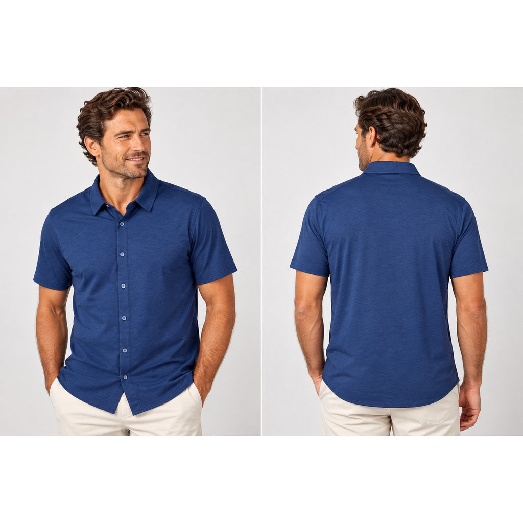 Raffi The Linden Aqua Cotton Short Sleeve Button Down Shirt — Size 2XL // Preowned
